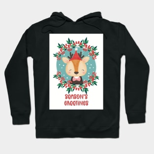 Season’s Greetings, Merry Christmas, greetingcard with a cute little deer in the snow Hoodie